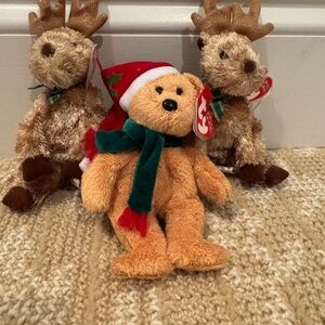 Ty Plush Reindeer with Red Santa Hat